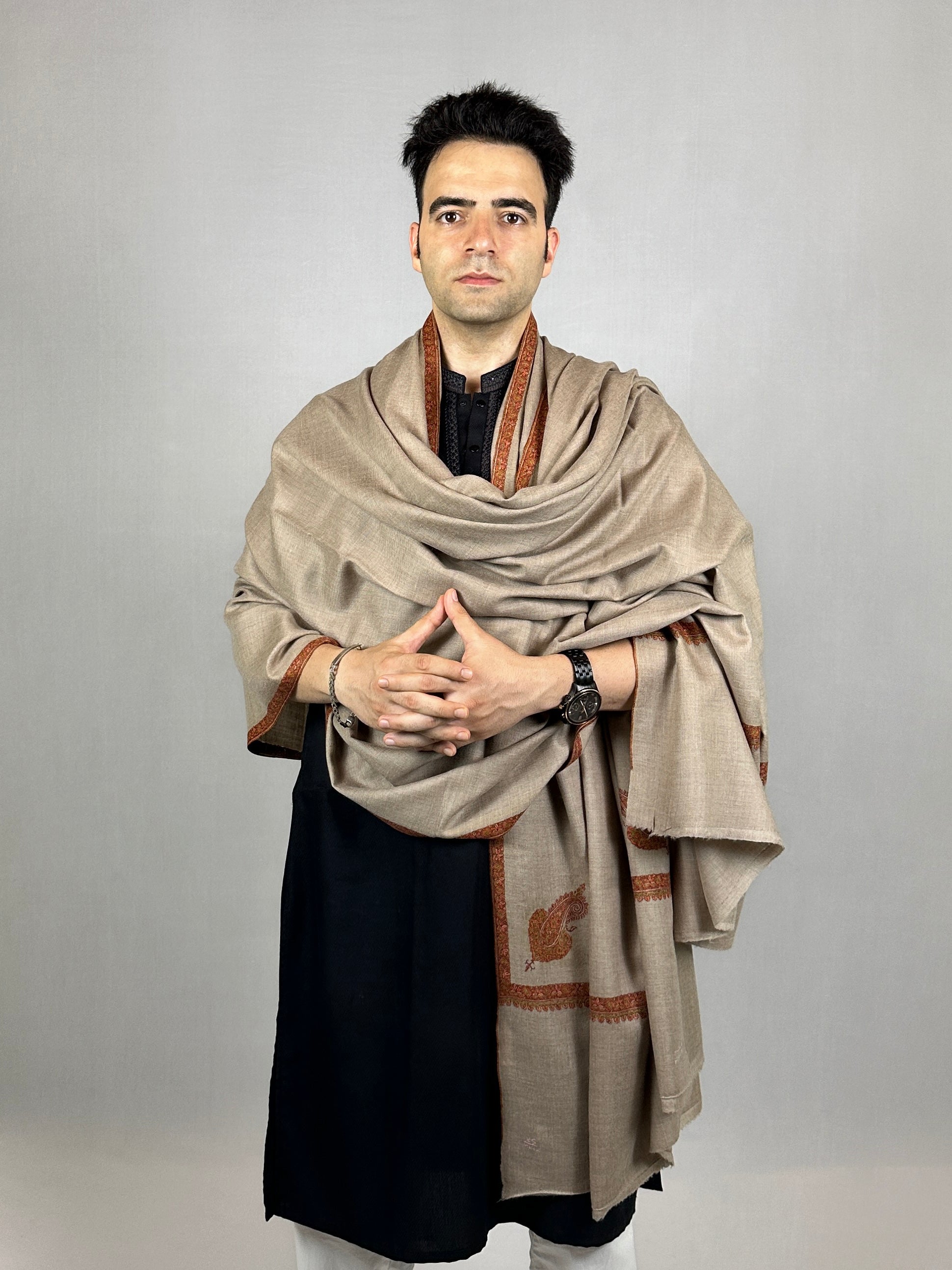 Pashmina Men's Handloom Sozni Shawl - Main Image